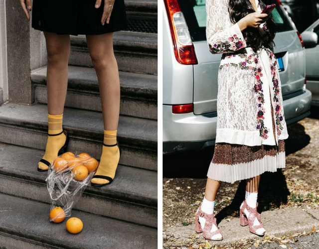 looks de inspiracion para mujer con sandalias y calcetines en otoño