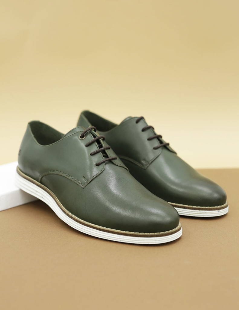 zapatos 2018 planos verdes para hombre con cordones y suela de goma-blanca