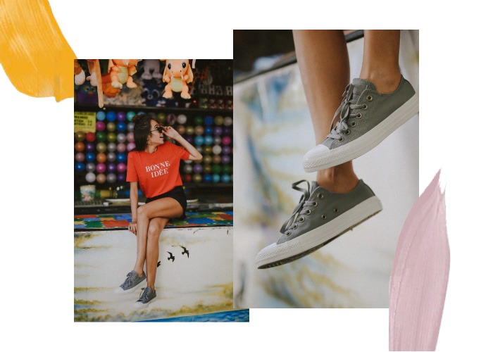 converse chuck taylor all star ox mujer gris con shorts